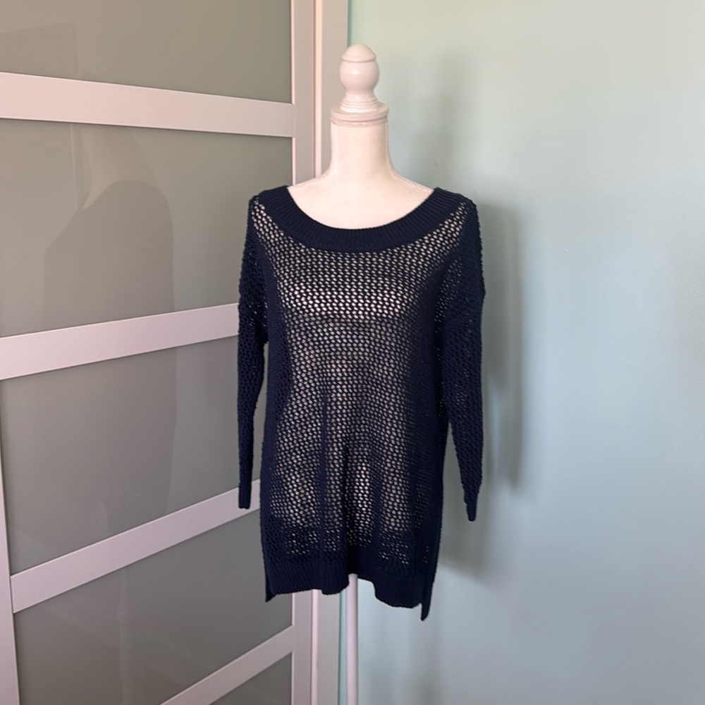Banana Republic blue tunic sweater loose knit mesh L
